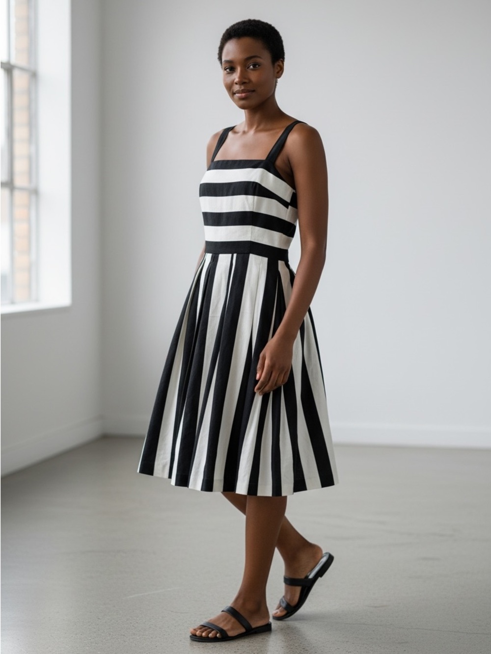 LOFT Black and White Striped Dress